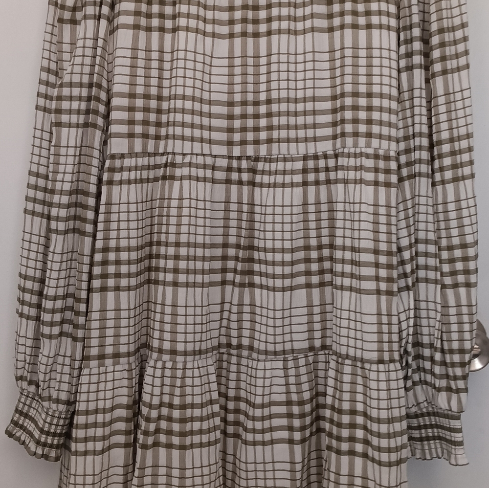 White Dress with olive green stripes